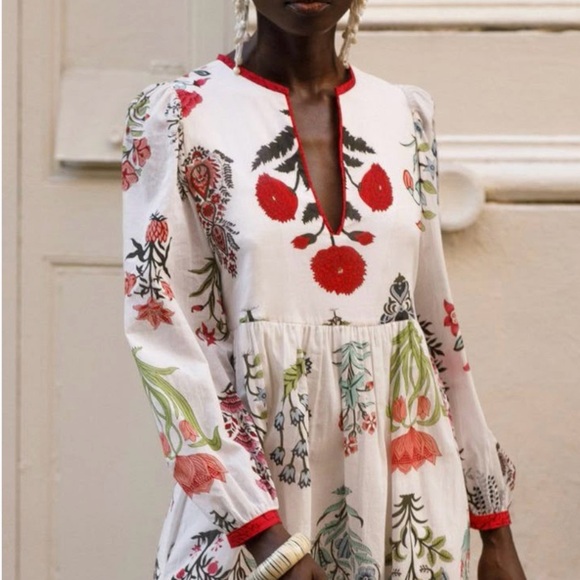 Alix Of Bohemia Red and Green Long Sleeve Sundress